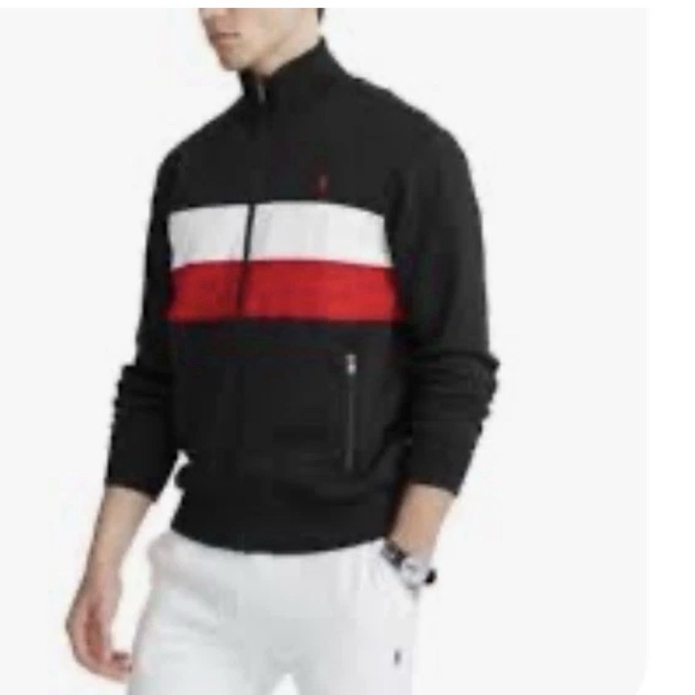 Polo Ralph Lauren Interlock Jacket‎ Full Zip Red Pony Logo Pockets Cotton